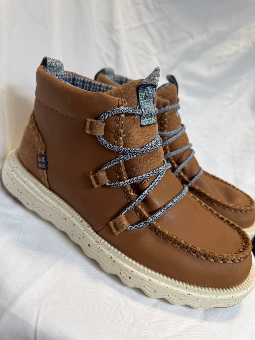 Hey Dude Tan Moc Toe Boot with Blue-Grey Laces